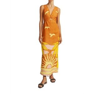 Cala de la Cruz Women’s Simone Dress Orange Linen Maxi, Size Small NWOT